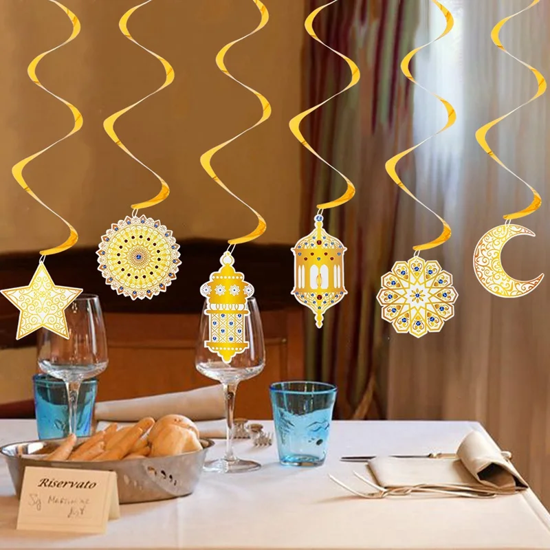 

EID Mubarak Decorations Swirl Banner Star Moon Ceiling Hanging Ornament Eid Adha Ramadan Kareem Decor Islamic Muslim Party Decor