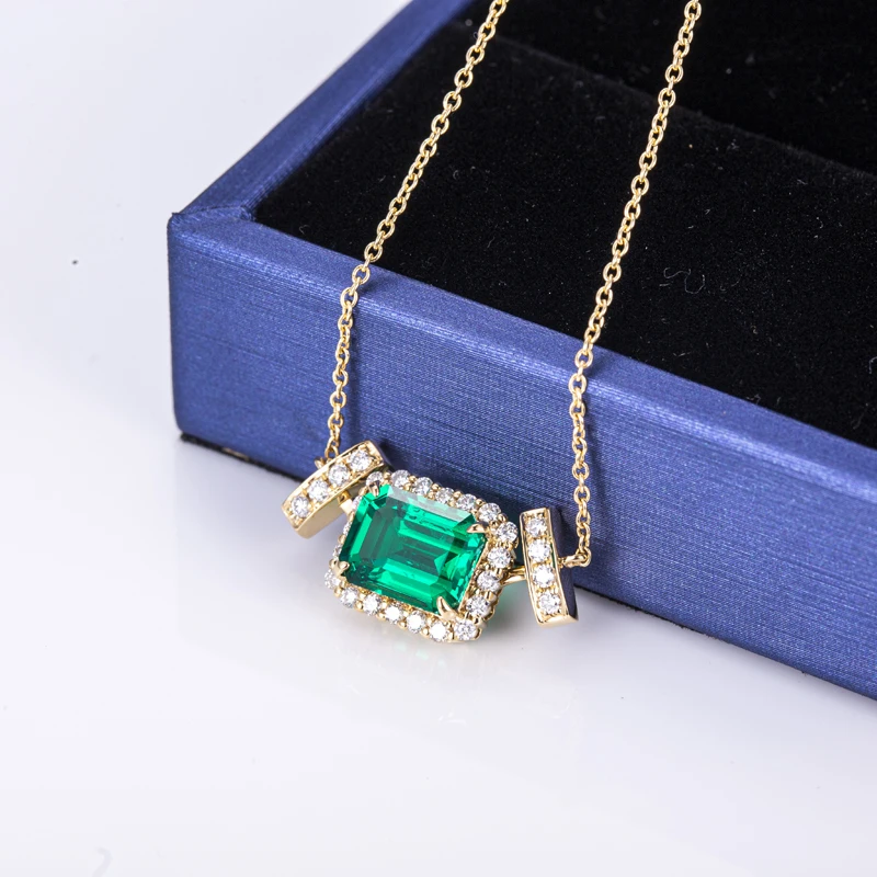 

Lab Grown Emerald Necklace Jewelry Yellow Gold MSR-530