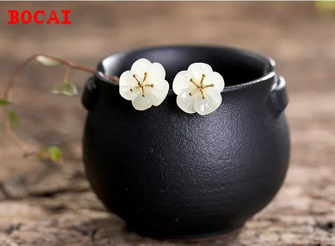 

100% S925 sterling silver gold-plated earrings women's Hetian jade earrings new products
