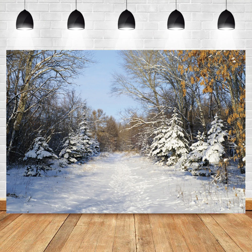 Laeacco Winter Forest Sunlight Trails Christmas Tree Landscape Photo Background Photographic Backdrop For Photo Studio