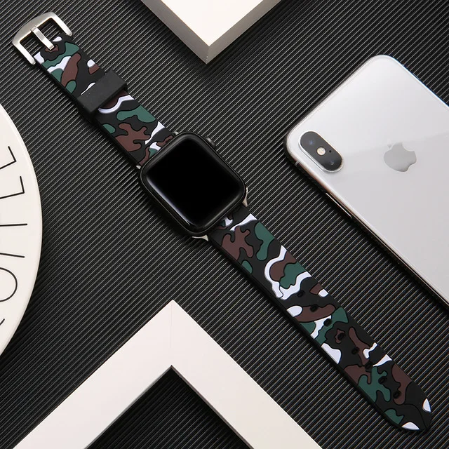 For Apple Watch Band Ultra 2 10 9 8 SE Silicone Strap iWatch 46mm 49mm 40mm 45mm 41mm 42mm 38 44mm Camouflage Wristband Bracelet