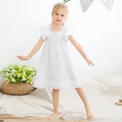 Girls Cotton Summer Children's Court Style Lovely Baby Sleepwear Pajamas Short Sleeve Embroidery Lace Girls Princess Sleep Dress