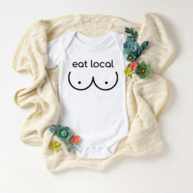 Breastfeeding Eat Local Newborn Baby Bodysuits Funny Cotton Baby Summer Short Sleeve Jumpsuit Casual Boys Girls Onesie Clothes