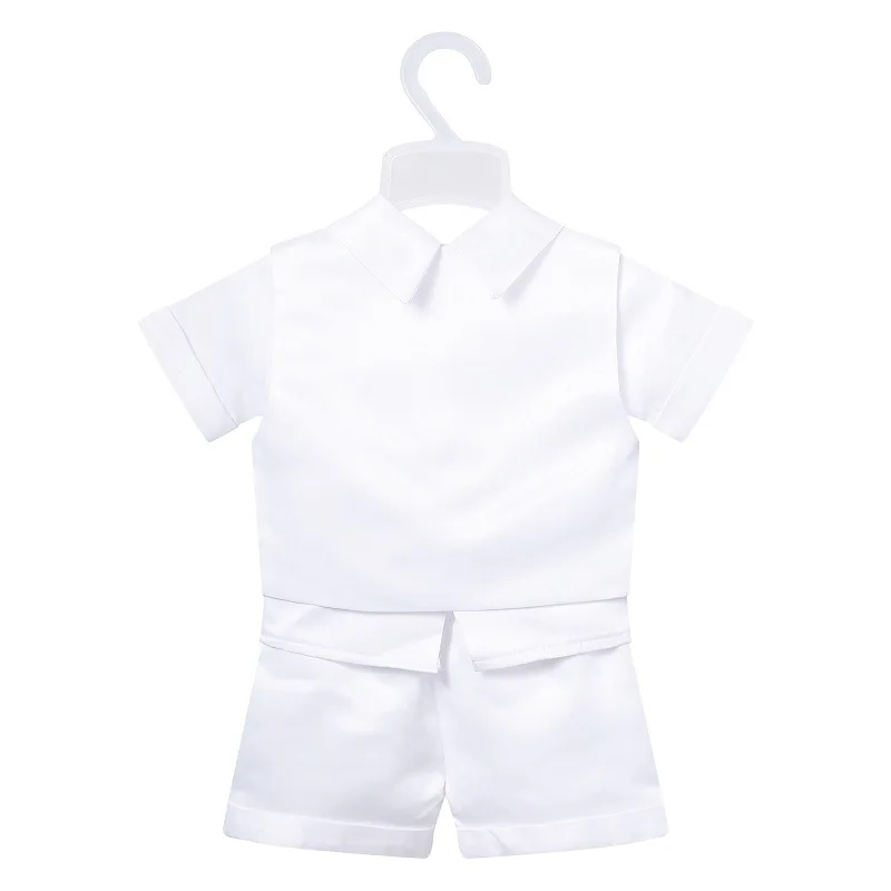 Baby Boys White Cartoon Dove Baptism Suits Baby Boy Short Sleeve Bow Tie Tops+Shorts+Vest+Hat Boys Christening Clothes Costume