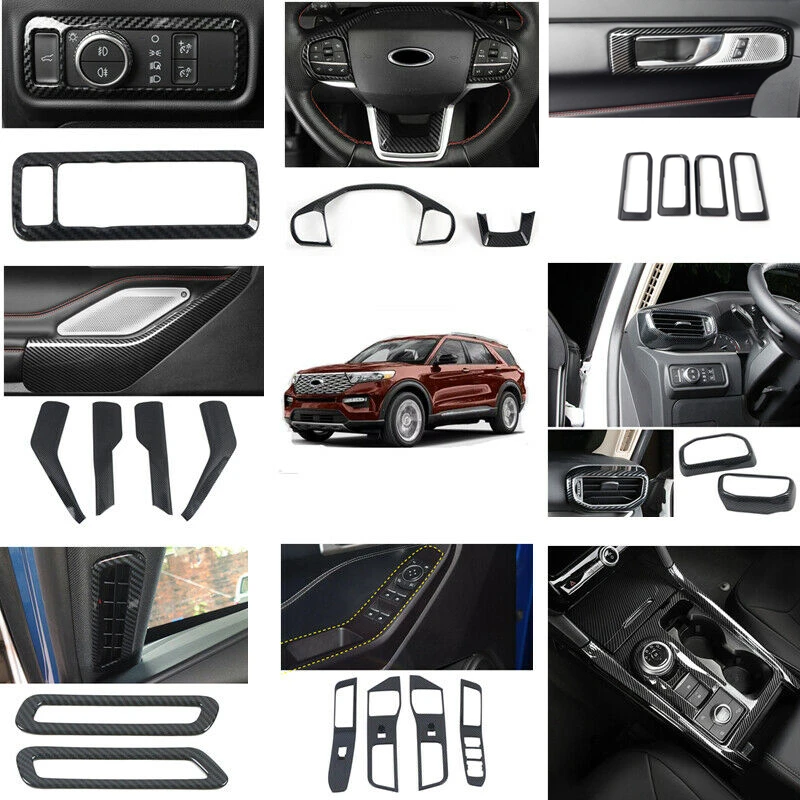 Car Accessories for Ford Explorer 2020 2021 2022 2023 Carbon Fiber Printed Interior Kit Decoration Cover Trim 21pcs