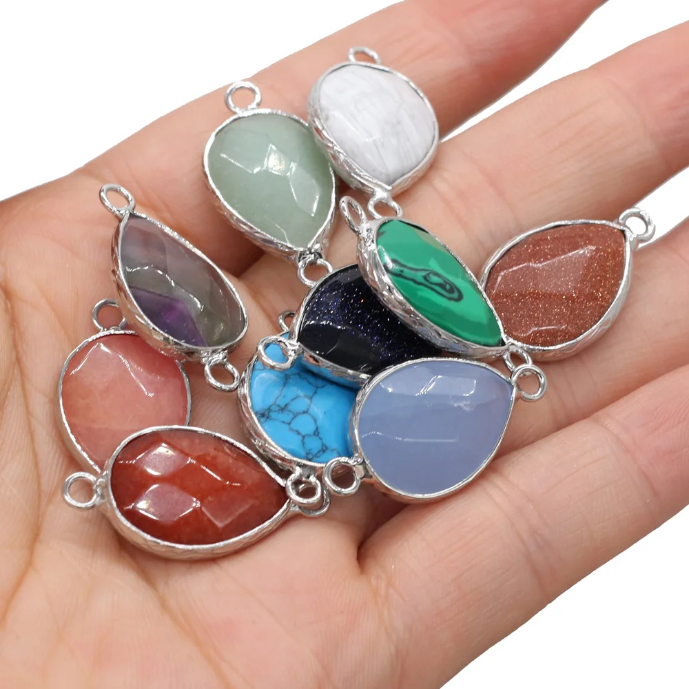 Natural Semi-precious Stone Connector Drop Shape Aventurine Jades Charms Pendants for Jewelry Making DIY Bracelet Necklace Gift