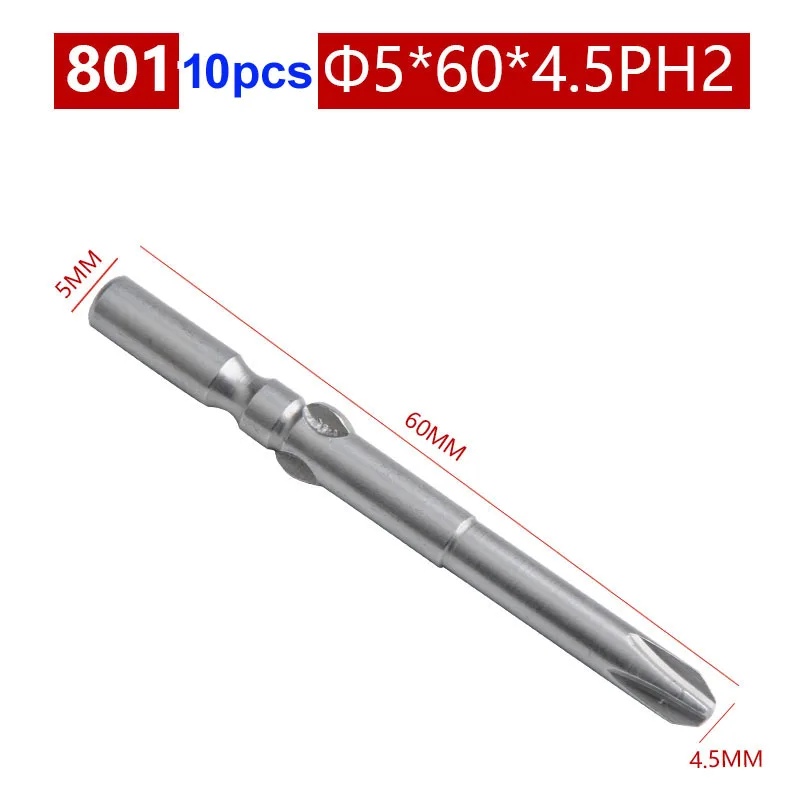 10 teile/los 801 Elektrische Schraubendreher bit 60mm Länge Runde Schaft Magnetische Phillips Kreuz schraube fahrer Bits set PH00 PH0 PH1 PH2 – Detail 23