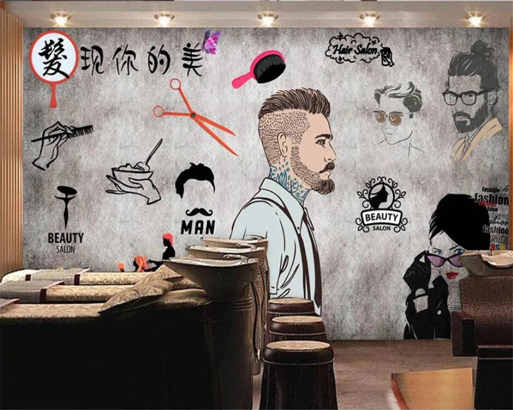 

Custom wallpaper 3d mural European and American industrial style cement wall beauty salon barber shop background wall paper обои