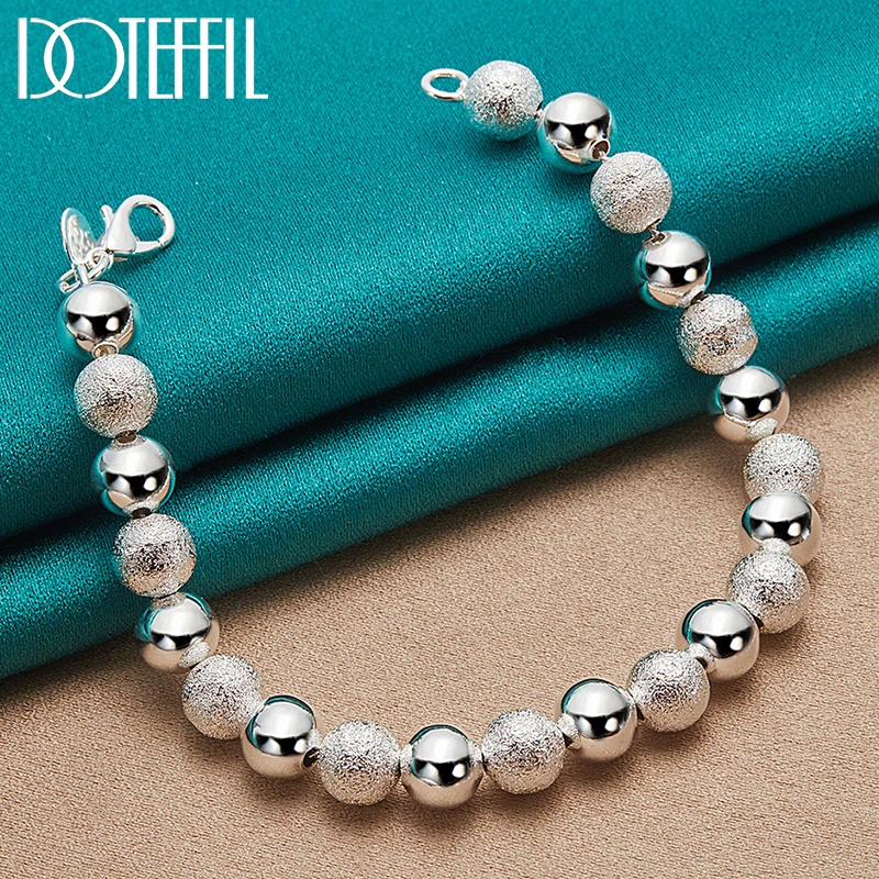 DOTEFFIL 925 Sterling Silver 18K Gold Smooth Matte 8mm Bead Chain Bransoletka dla kobiety Ślub Zaręczyny Moda Urok Biżuteria