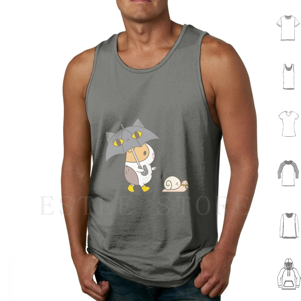 Bubu The Guinea Pig , Rainy Day Tank Tops Vest Sleeveless Guine Pig Bubu Guinea Pig Rainy Day Blue Kawaii Snail Snails