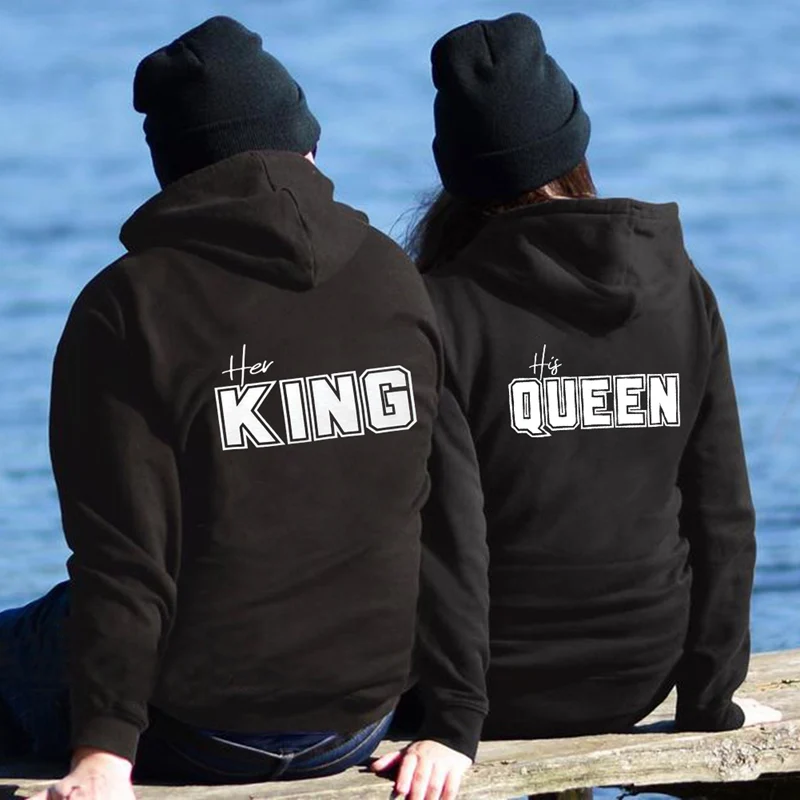 Women Men Couple Hoodies Chritsmas Costumes Lovers Sweatshirt Lovers Couples HIS QUEEN HER KING