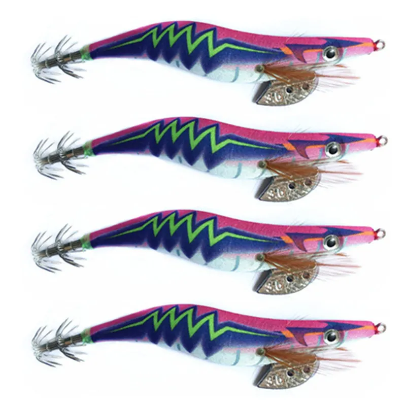 4Pcs Squid jig 3.5# Lead Sinker Squid Hook Jigs Octopus Cuttlefish Shrimp Baits 3D Eyes Luminous Lures