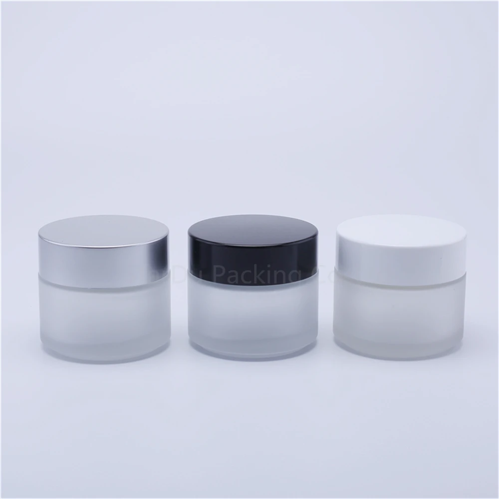 

100pcs 100g Clear Frost Glass Cream Jars Cosmetic Packaging With Lid Plastic Caps & Inner Liners Round Empty Small Glass Jars