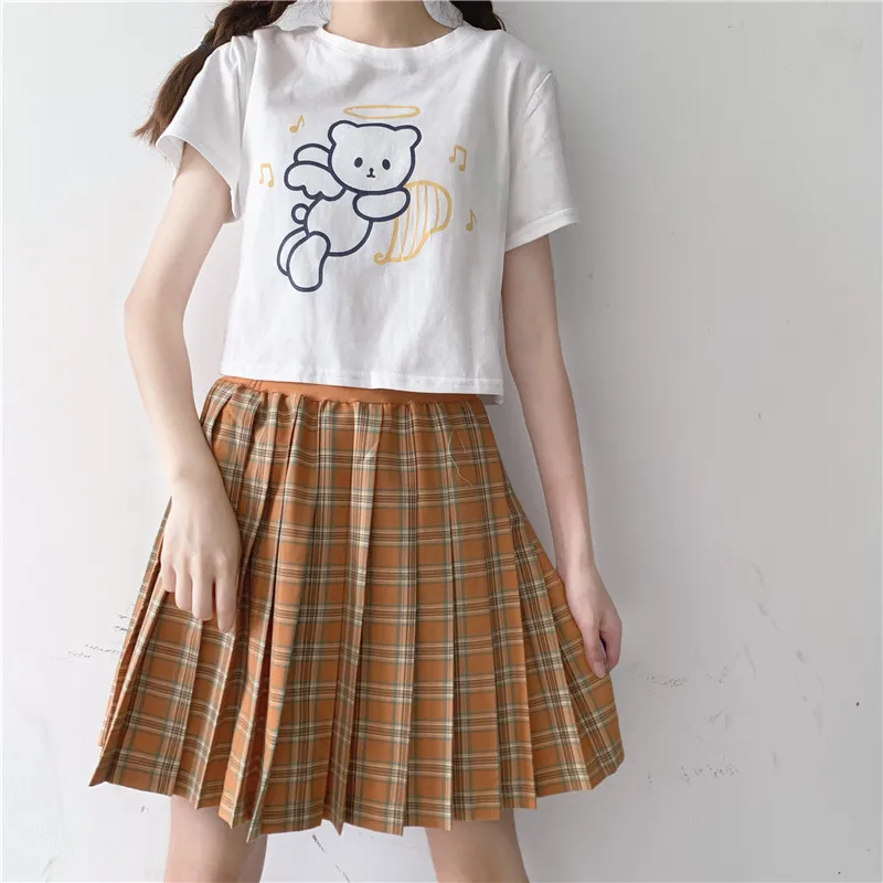 Weet-uniforme universitario japonés jk, camiseta de manga corta de cintura alta con ombligo corto de oso de dibujos animados, Tops para mujer, camisa escolar para niña