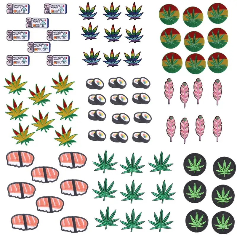 Parche de plantas de 10 unids/set, parches bordados baratos para ropa, pegatina de insignia de dibujos animados, parches para planchar para ropa, Parche de rayas de comida