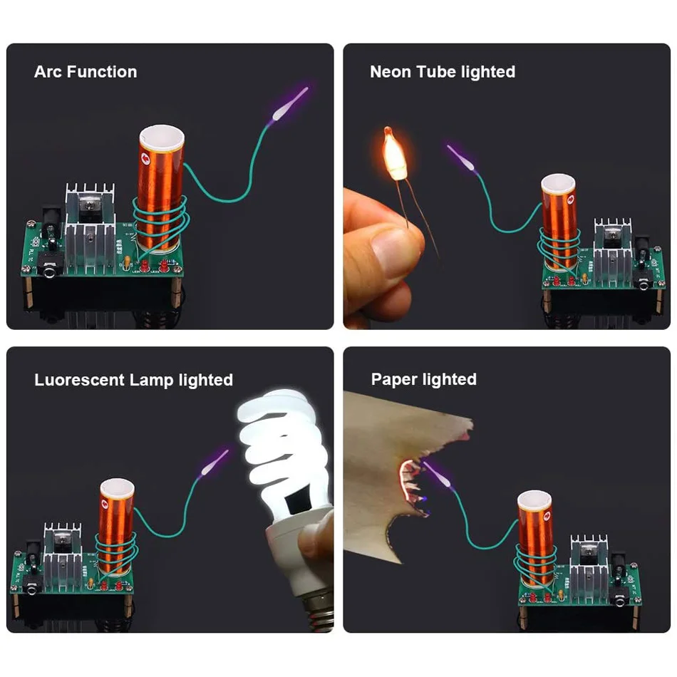 さまざまなサイズのミニテスラコイル,15〜24V,15W,アーク,プラズマ,科学玩具を備えた電子キット