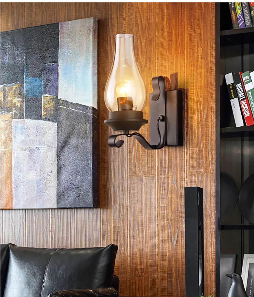 อุตสาหกรรม Farmhouse Wall Light Sconce น้ำมันก๊าดสไตล์,แก้วใสโคมไฟสำหรับห้องนอนข้างเตียง Corridor Bar