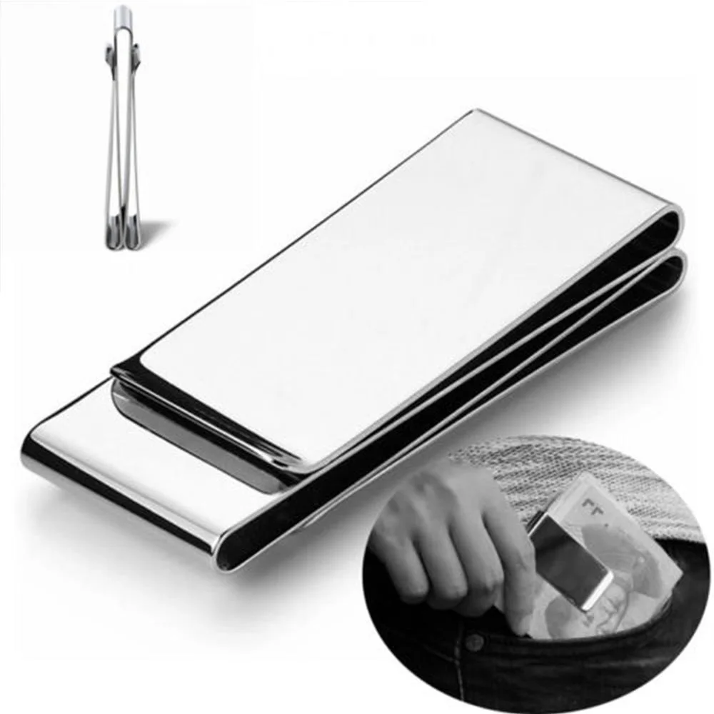 Stainless Steel Double Sided Metal Money Clips High Quality Men Women Simple Silver Dollar Cash Clamp Credit Card Holder Wallets