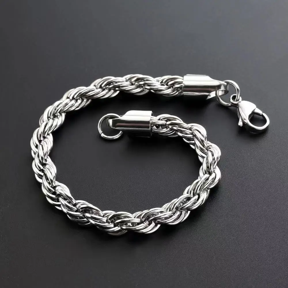 19/21/23CM Keel Twisted Rope Chain Stainless Steel Bracelet Fashion Jewelry for Women Men Birthday Party Christmas Day Gift