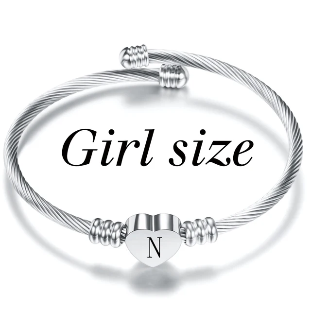 Cute Kids Initial Alphabet Letter Bracelet Bangle Stainless Steel Children Jewelry Cuff Heart Charm Bangles Little Girl Gift image 3