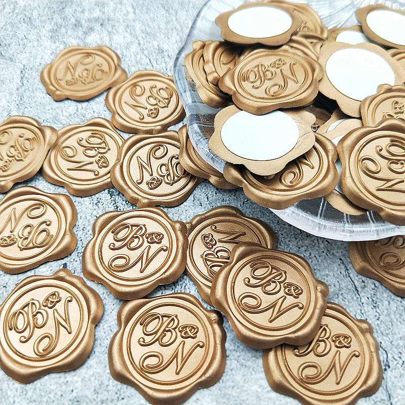 Custom Double initials Wedding invitation stickers Self Adhesive Wax Seal Stickers, Heart Wedding, envelope seal stickers,