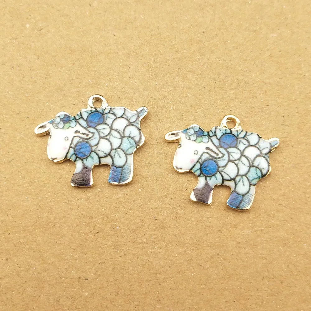 10pcs Sheep Charm for Jewelry Making Metal Enamel Animal Earring Pendant Keychain Necklace Bracelet Accessories Craft Supplies