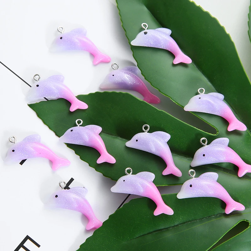 10pcs/pack Cute Charms Lovely Dolphin 33x17mm Resin Charms Pendants For DIY Earring Keychain Necklace Jewelry Accessories