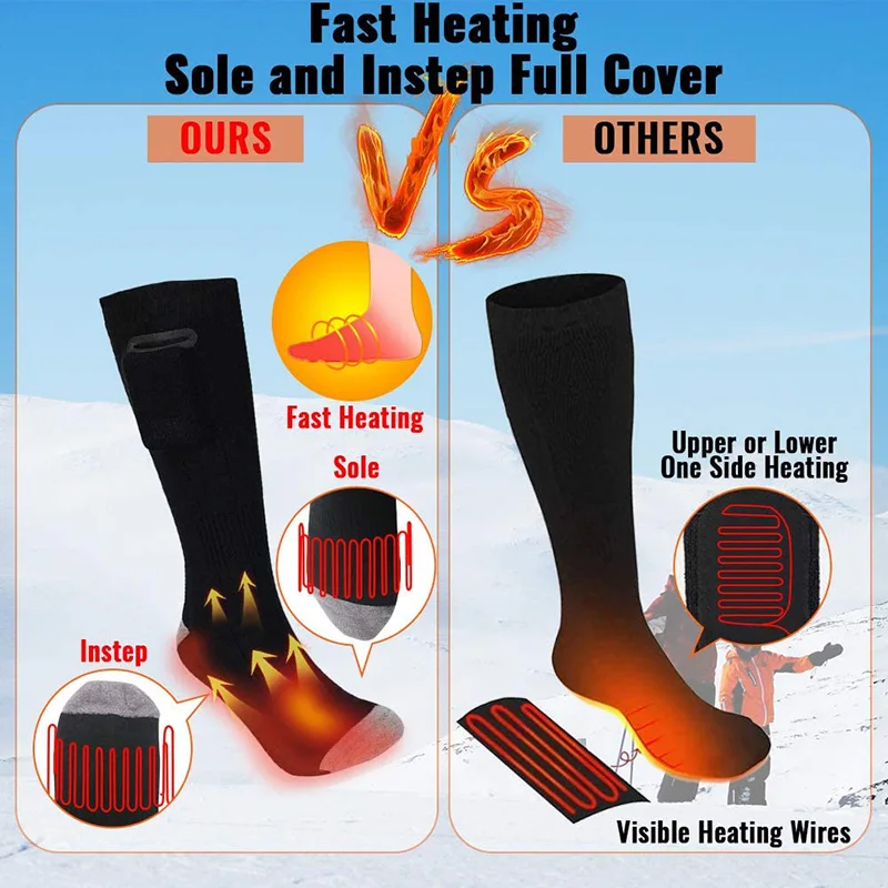 ความร้อนอุ่นถุงเท้าเต็มรูปแบบความร้อนกีฬาถุงเท้าอุ่นสำหรับผู้ชายผู้หญิงเครื่องล้างทำความสะอาดได้