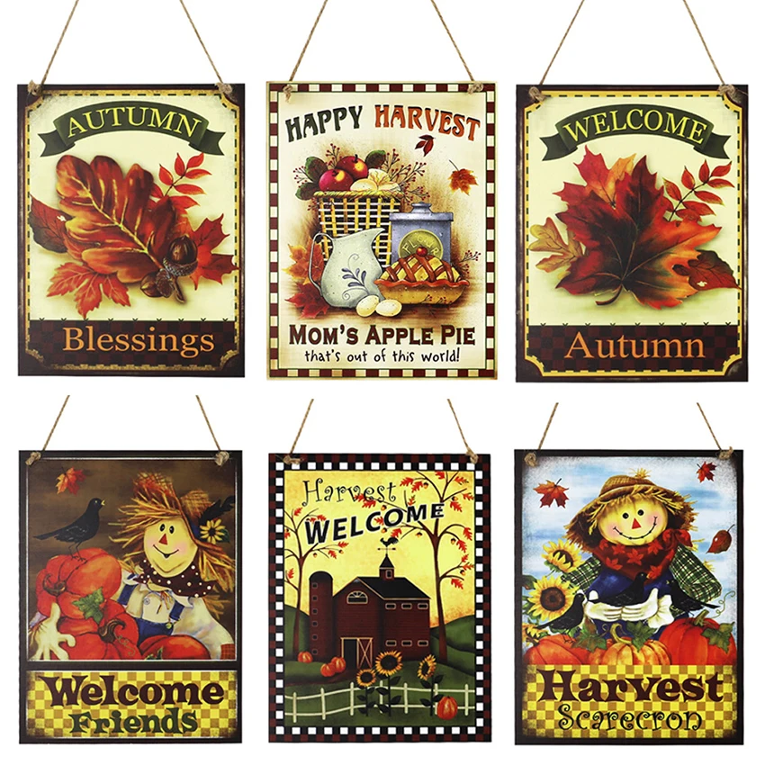 Wall-mounted Harvest Festival Wooden Ornaments Thanksgiving Pumpkin Scarecrow Harvest Signs Scene Decoration