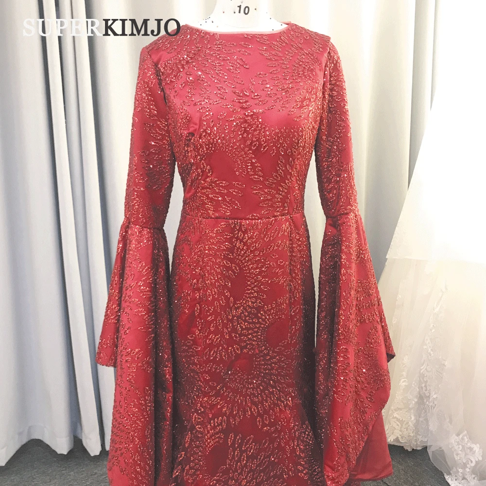 Vestido De Noche color Burdeos SuperKimJo, elegante, con mangas acampanadas, para Fiesta De Noche, 2020