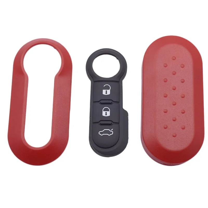 Cocolockey Remote Flip Key Shell Case Car Key Pad for Fiat 500 Panda Punto Bravo Replacement Key Case 3 Button Rubber Button Pad