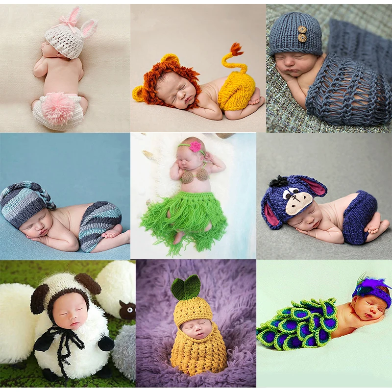 Newborn Knitted Boxing Costumes Handmade Woven Baby Monthly Photo Photography Prop Outfits