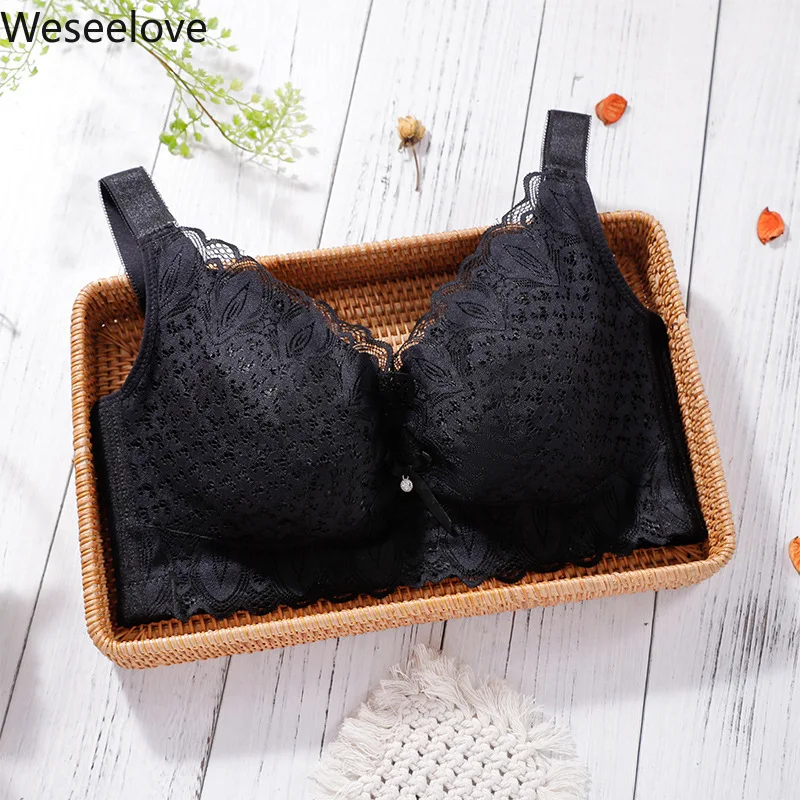 Weseelove Women Bra Without Bones Lace Pink Underwear Push Up   Plus Size Lingerie Large  lette Top  Wireless X46