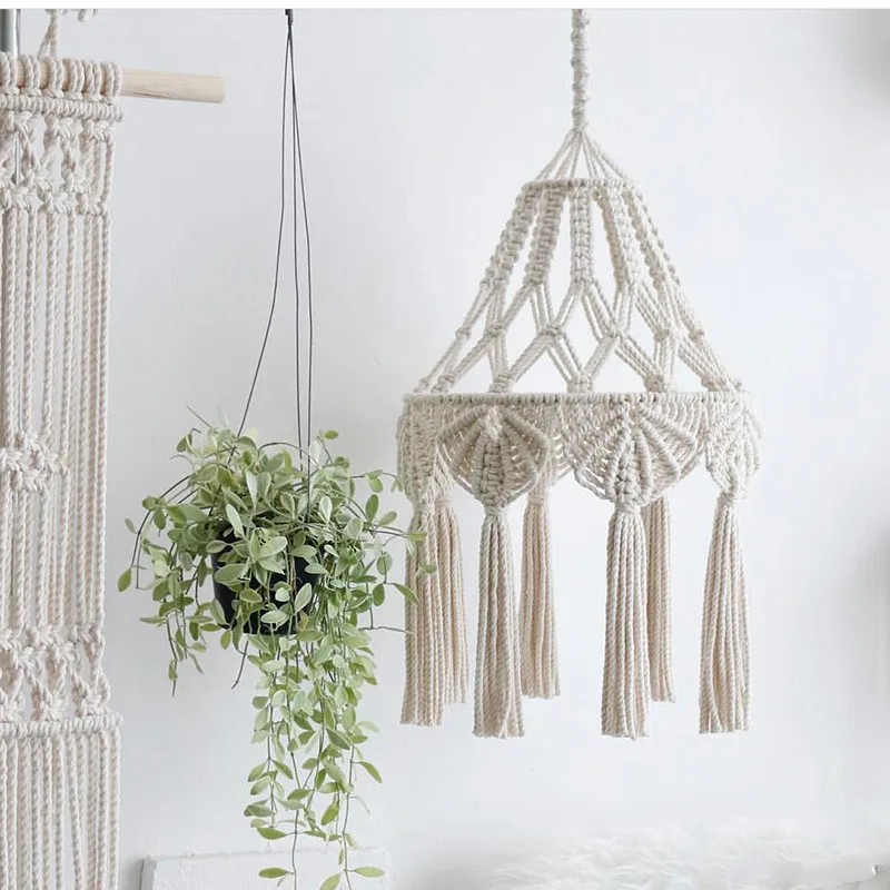 Macrame Wall Hanging Ins Style Hand-Woven Tapestry Girl Heart Bedroom Living Room Nordic Chandelier Cover Decoration