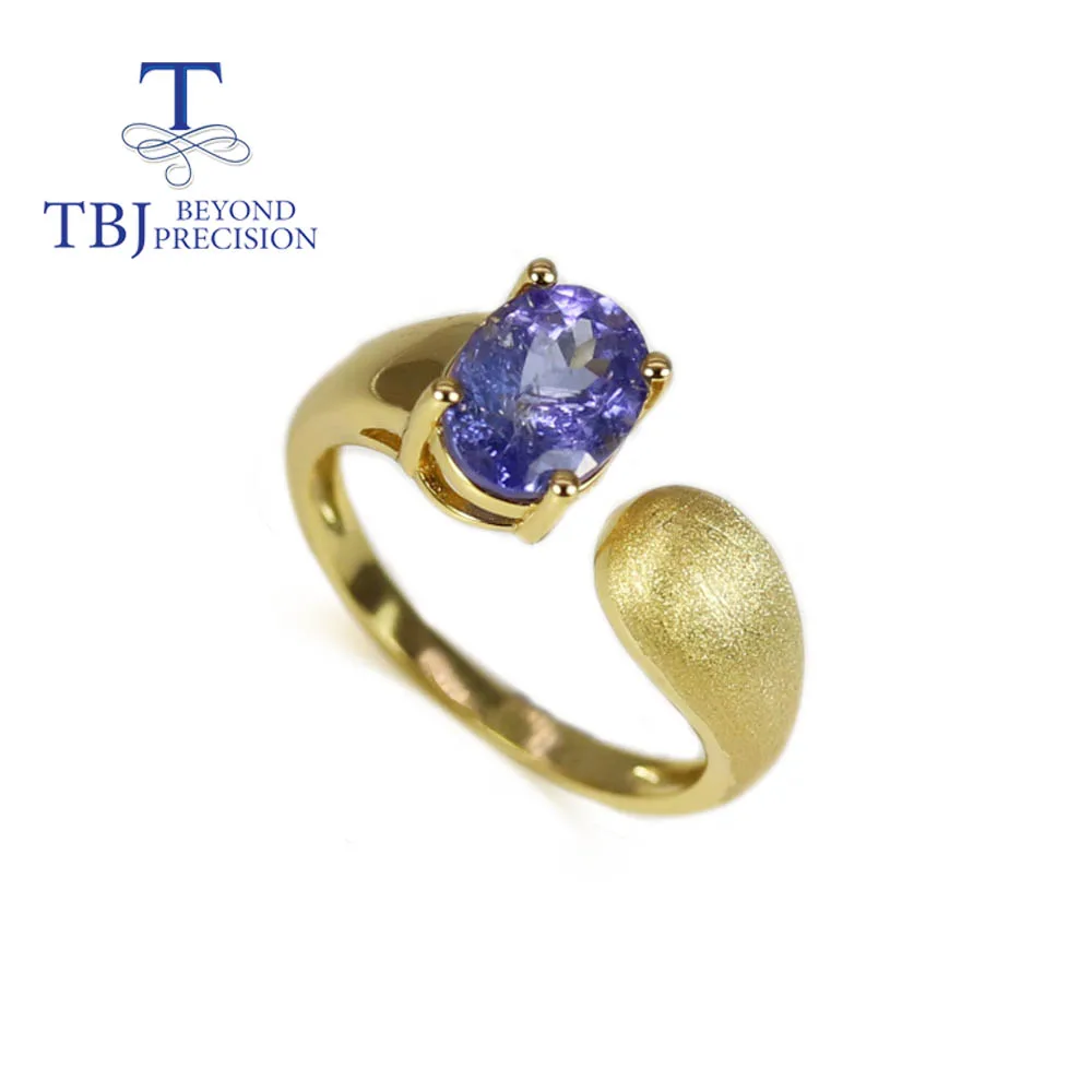 

TBJ,1.5ct Natural blue tanzanite oval 6*8mm adjustable women ring 925 sterling silver simple design fine jewelry daily wear