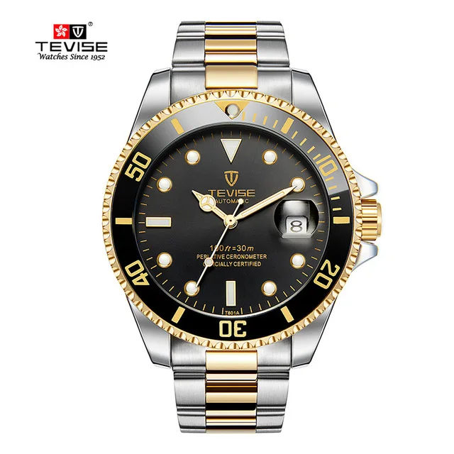 Luxury Brand Automatic Wrist Watches Tevise Stainless Steel Date Calendar Watch Diver Waterproof Military Men\'s Mechanical Watch