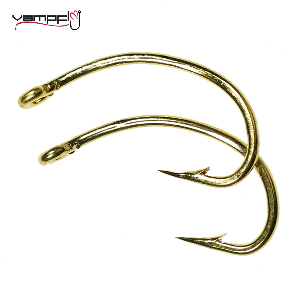 Vampfly 50PCS Gold Curved Shank Fishing Fly Tying Hooks Nymph Scud Caddis Midge Shrimp Fly Tying Hook