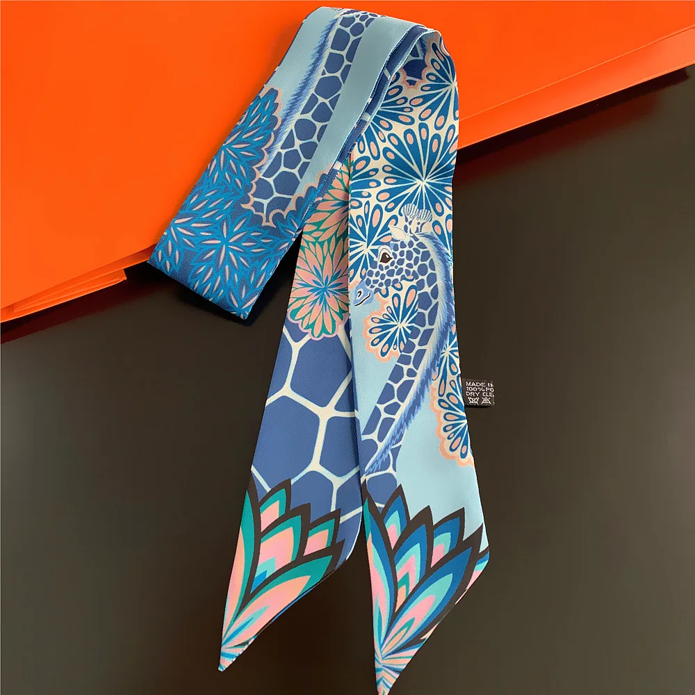 New design Multi-function skinny scarves giraffe printed for Ladies silk scarves Thin and Long scarf heandband female kerchief