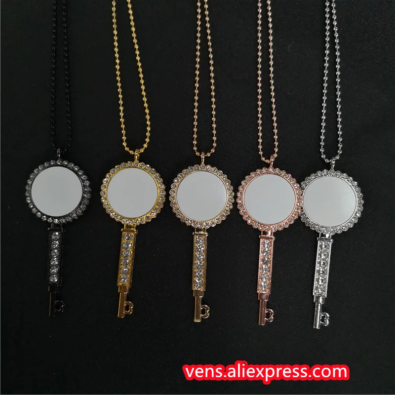 

sublimation blank round key necklaces pendants with drill necklace pendant hot tranfer printing consumable 15pieces/lot