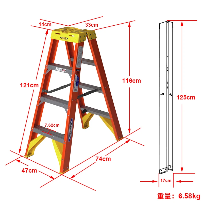 Werner  300 lbs,Type IA Fiberglass single-sided Step Ladder 6204