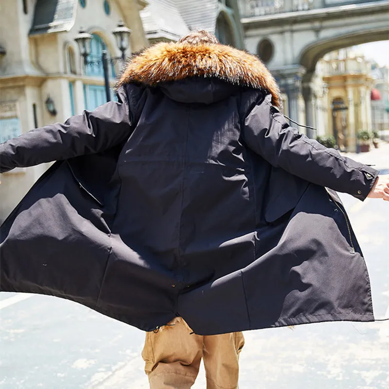 男性用の冬用毛皮のコート,冬用の暖かい服,自然なキツネの毛皮の襟,ミドル丈のジャケット,ロングコート,2022