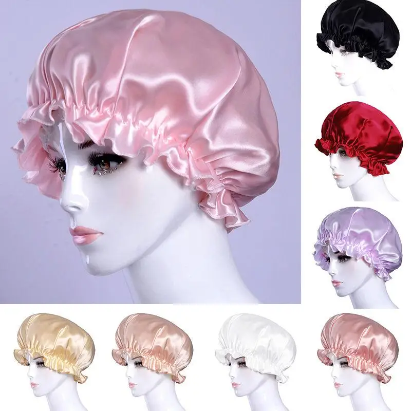 

Women Elastic Night Sleep Hat Long Hair Care Chemo Cap Satin Bonnet Cap Headwrap Islamic Head Cover Headwear Caps