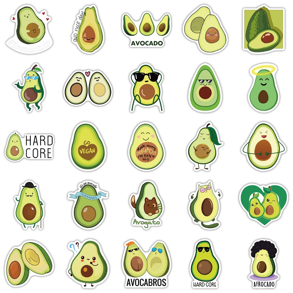 50pcs Cartoon Avocado Stickers For Notebooks Stationery Laptop Green Cute Sticker Aesthetic Scrapbooking Material Craft Supplies