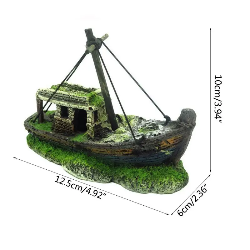 Aquarium Decoration Fish Tank Landscape Resin Pirate Ship Wreck Broken Ship Boat Ornament Aquarium Decor Accessories