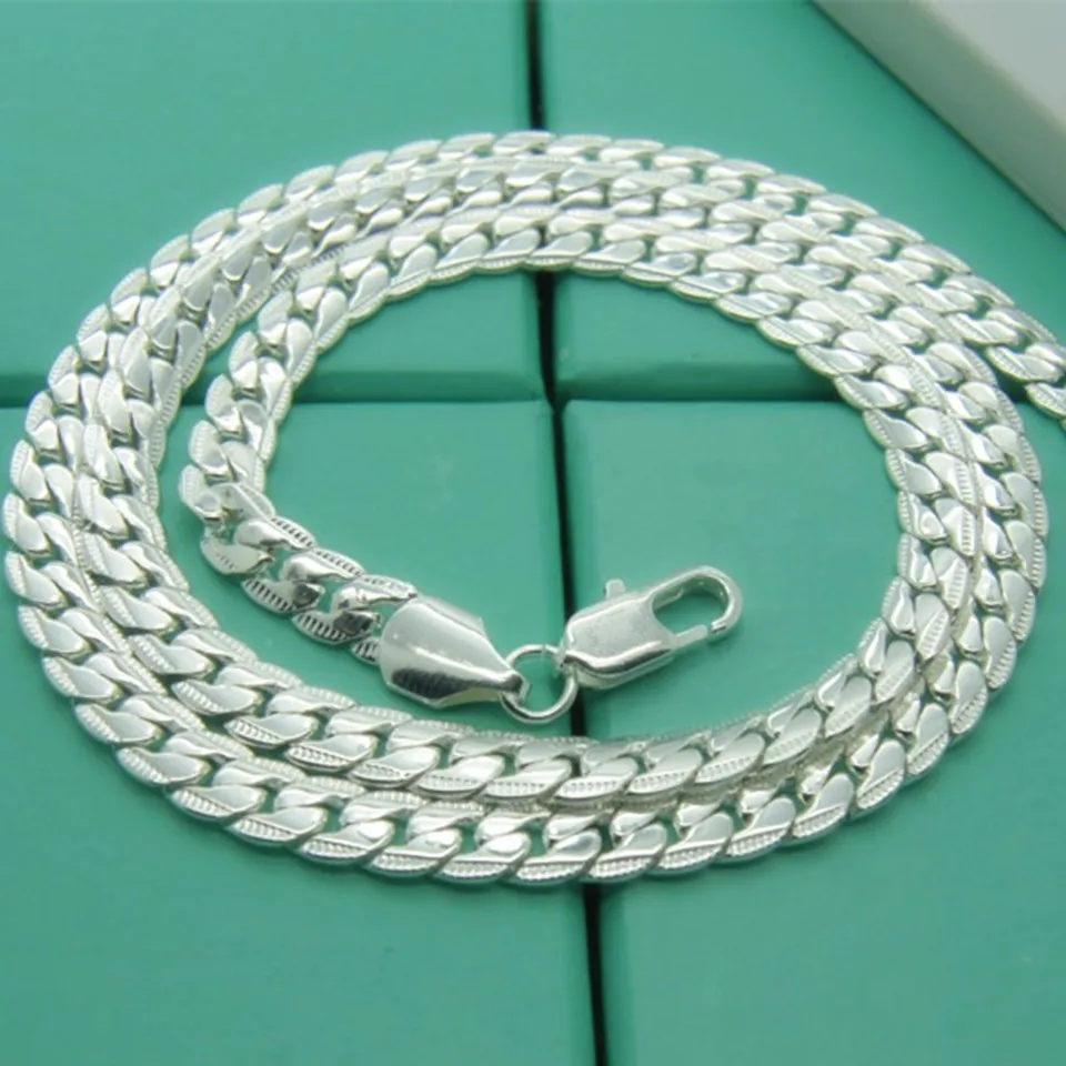 New 925 Sterling Silver Necklace Unisex 5MM Flat Snake Link Chain Lobster Clasp Collares Necklaces For Women Men Jewelry  Gift