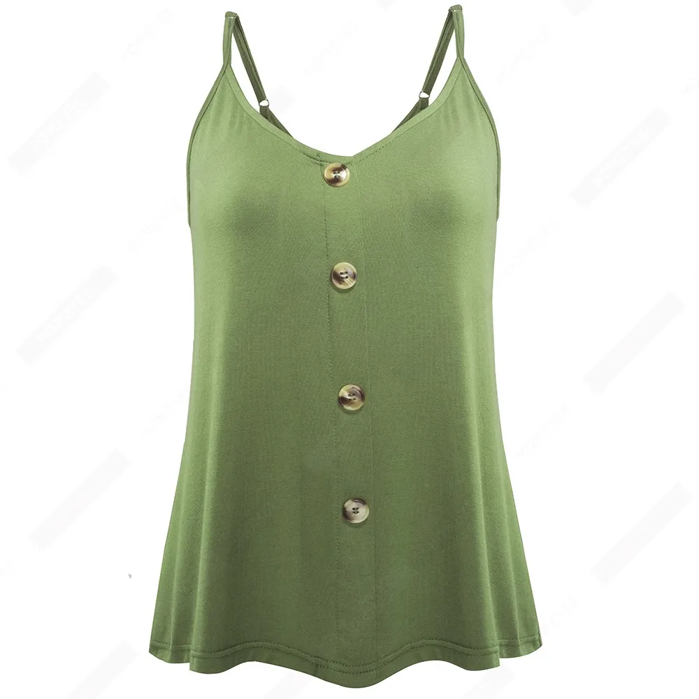 Women Casual O Neck Sleeveless Summer T Shirt Fashion Female Brief Pure Color Buttons Tees ET063