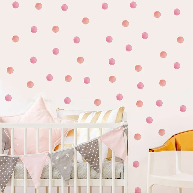 Niedliche rosa Punkte-Wandaufkleber zur Dekoration von Kinderzimmern, als Wandbild für das Schlafzimmer, zur Heimdekoration, abnehmbare Aufkleber, selbstklebende Tapete für Kinderzimmer. – Detail 4