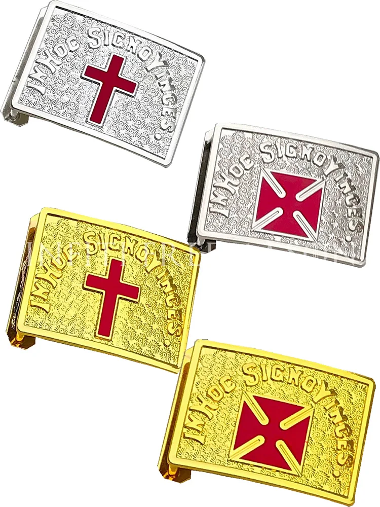 Grand Commander Masonic IN HOC SIGNO VINCES Red Cross Templar Shield Belt Buckle Knights Templar Belt Red Buckle Gold