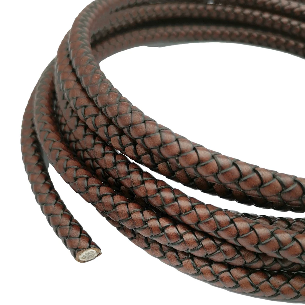 Aaazee 8mm Braided Leather Bolo Cord Antique Dark Brown Jewelry Making for Bracelet or Decor