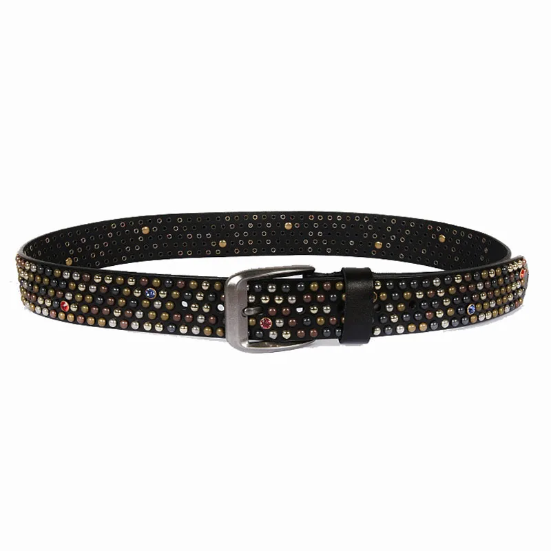 Cintura con borchie di strass Bling in vera pelle per donne occidentali uomo moda ragazze cinture da Cowboy Cowgirl con rivetti in Ceinture di lusso